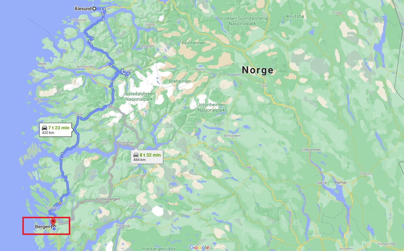 Kjøre Ålesund Bergen kart