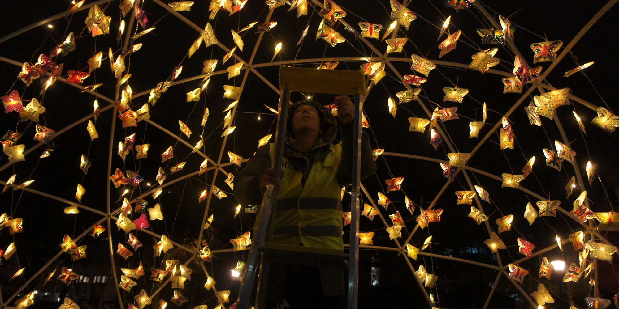 Fra "LUX Animalia", kunstpilotene, Lysfestivalen Bergen Lights, Bergen 950, Byparken, 2020.