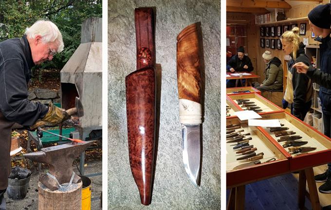 Utstilling av håndlagde kniver og smiing på Bryggen